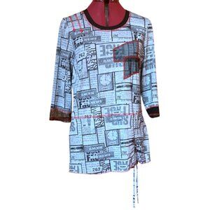 VINTAGE - B&W Red - Graphic Print Tunic Top - Medium